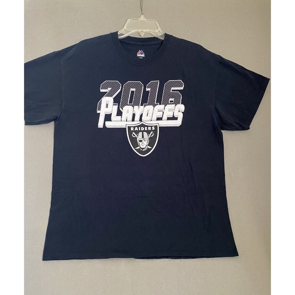 Oakland Raiders Shirt Mens Large Black‎ Silver 2016 NFL Playoffs Football Logo